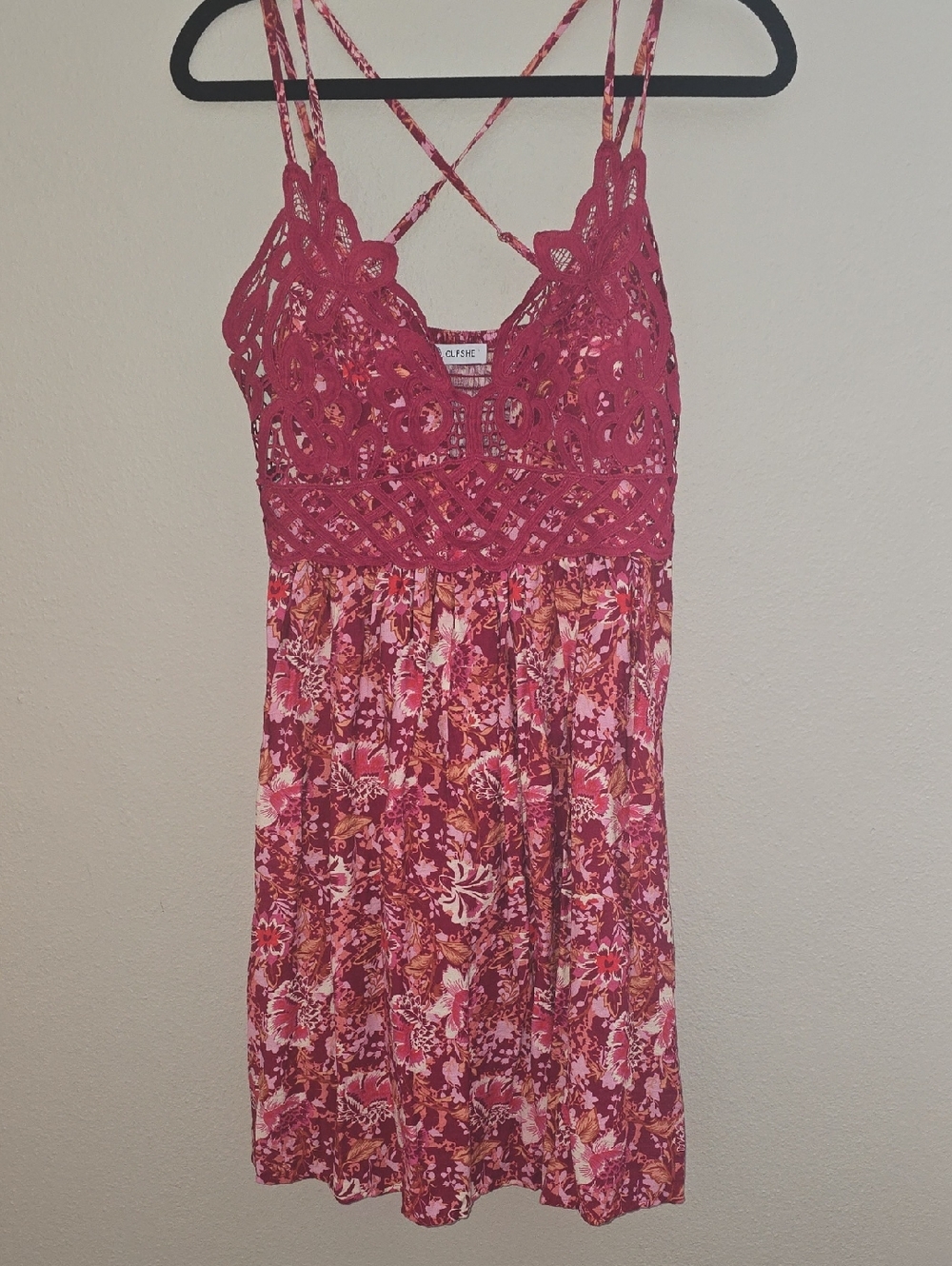 Cupshe Pink Floral Crochet Bust Sundress